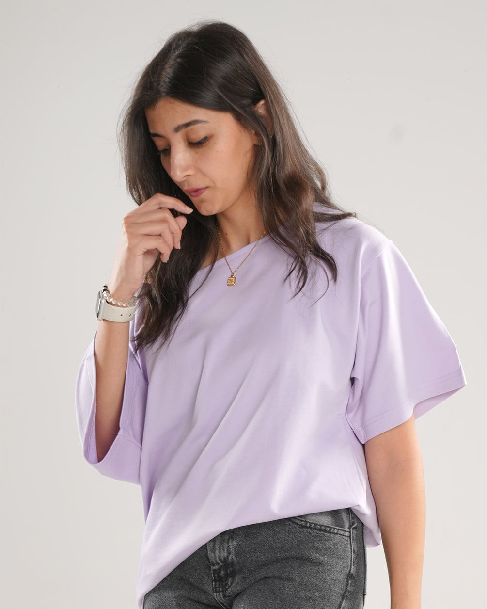 Oversized Purple Off-Shoulder T-Shirt