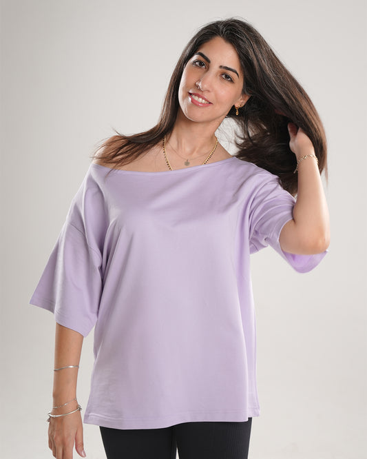 Oversized Purple Off-Shoulder T-Shirt