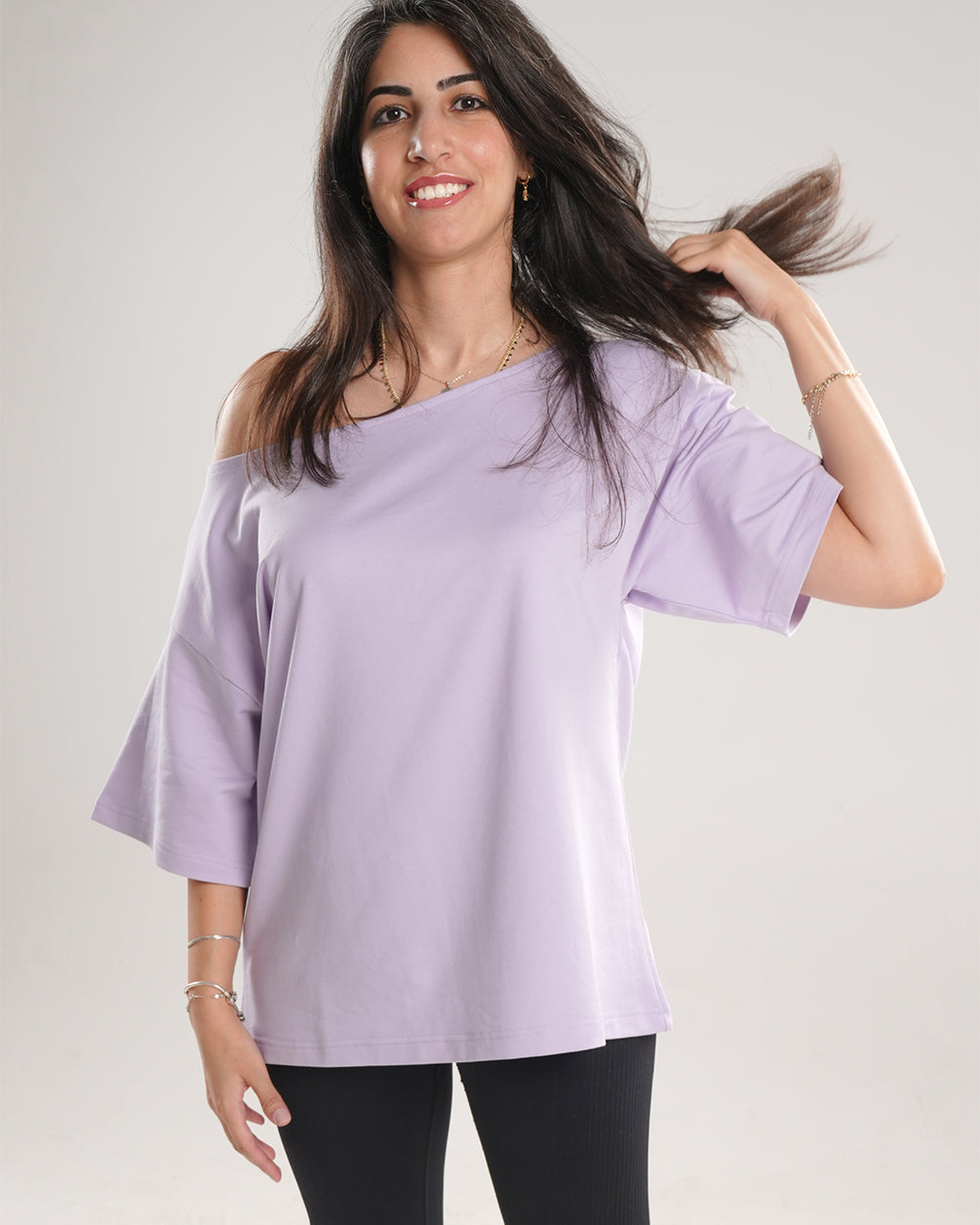 Oversized Purple Off-Shoulder T-Shirt