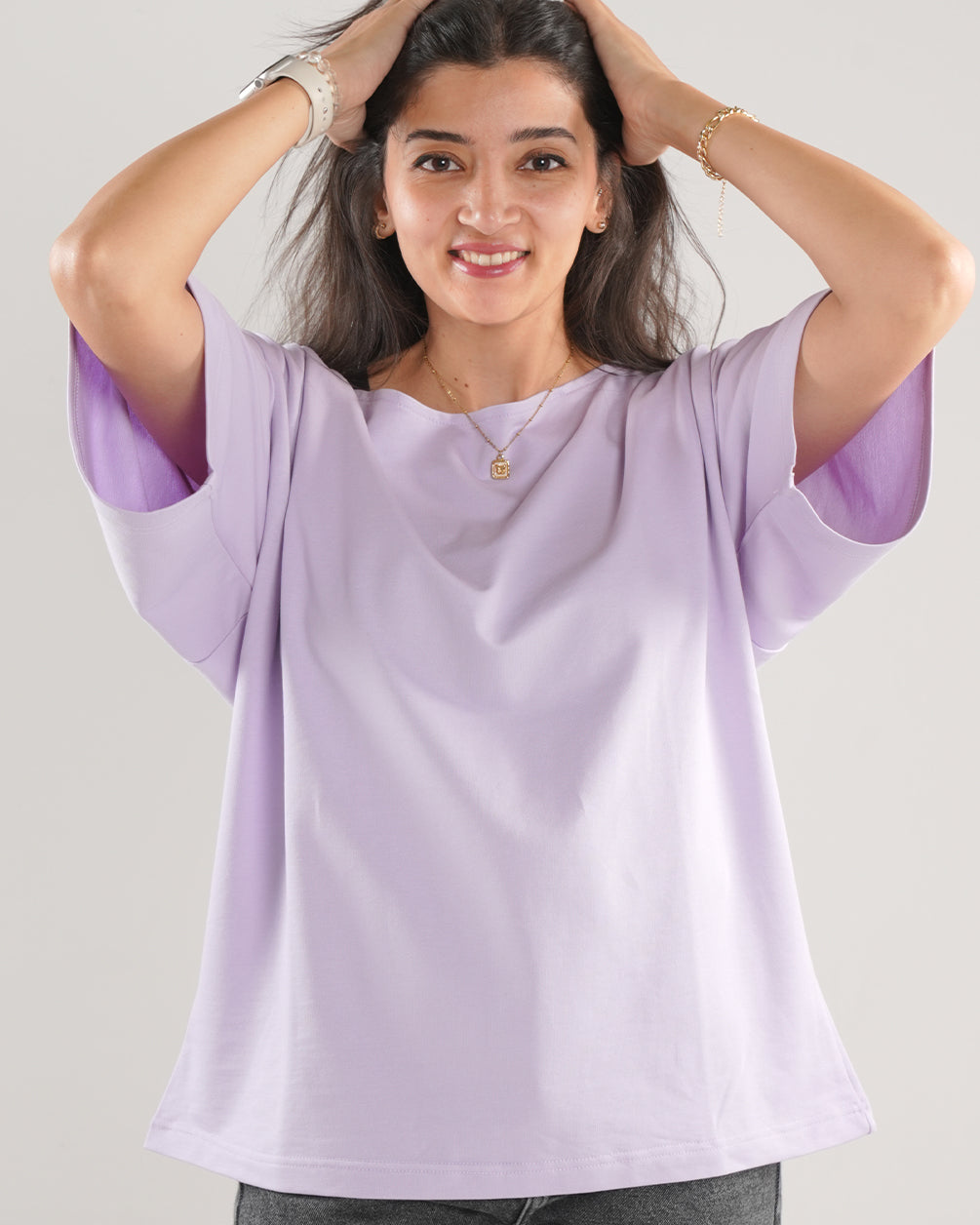 Oversized Purple Off-Shoulder T-Shirt