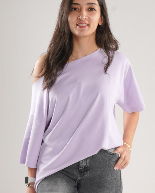 Oversized Purple Off-Shoulder T-Shirt